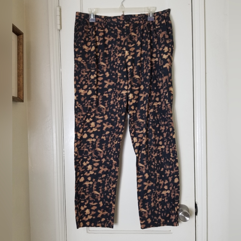 J CREW cotton black tan pants elastic waist button pockets button zipper closure